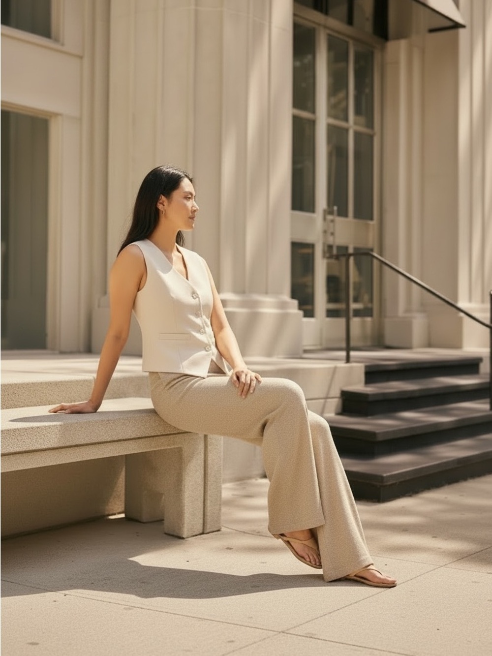 St.John X Holt Renfrew Vintage Wool Textured Knit Pull On Ultra High Rise Pant
